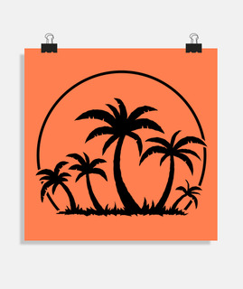 palmiers et coucher de soleil en noir