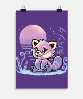 panda rouge retrowave - affiche
