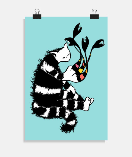 Poster personnage de chat étrange avec patte é