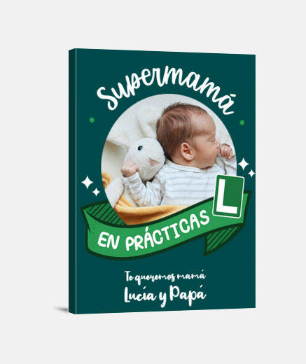 Lienzo Placa Supermamá en prácticas foto personaliza