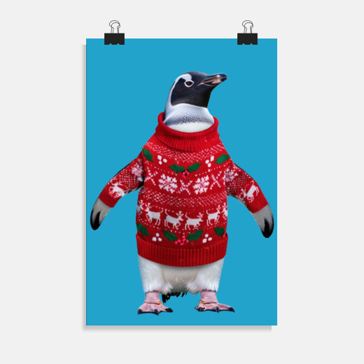 Póster de suéter navidad feo de pingüino, decoración de oficina, sala ...