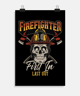 Póster Bomberos Skull Estilo Retro Vintage FireFighter