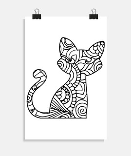 poster chat mandala noir et blanc