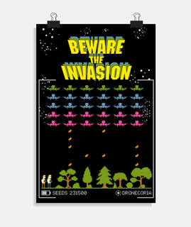 Poster Dronecoria Space Invaders Beware the invasion