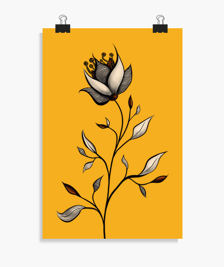 Poster fiore elegante in giallo e grigio