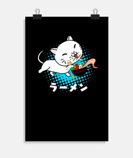 Ramen japanese noodles soup kawaii cat poster | tostadora