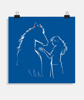 silhouette jeune fille et cheval . dessin merveilleux , décoration.