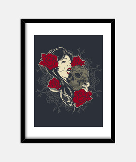 skull, roses, girl