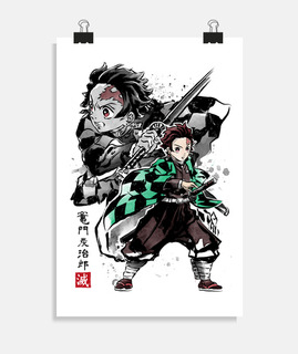slayer de démons tanjiro sumi-e