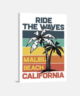 surf estivo california malibu beach surf vintage anni &#39;70 80s usa stampa su tela