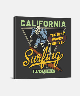surf paradise california vintage surf skull vintage illustration 70s 80s usa surf tela
