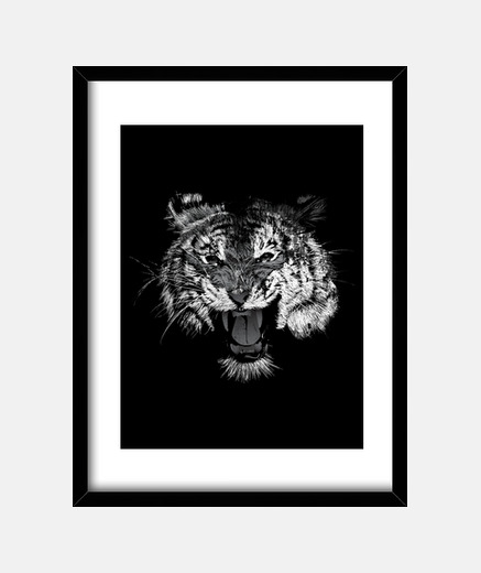 Cuadro Tigre Rugido blanco y negro