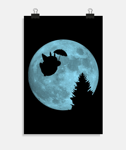 Poster totoro flying under the moon