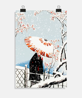 Ukiyo-e japanese art plum tree in snow
