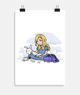 une fille un chat et un lapin
