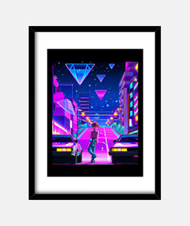 vaporwave coche sintetizador chica