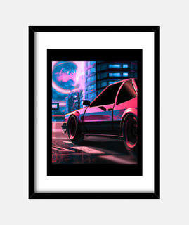 vaporwave coche synthwave ciudad