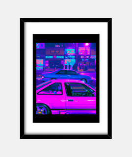 vaporwave coche synthwave ciudad