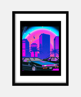 vaporwave coche synthwave ciudad