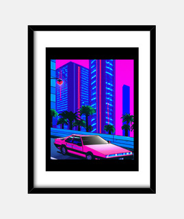 vaporwave coche synthwave ciudad
