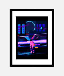 vaporwave coche synthwave ciudad