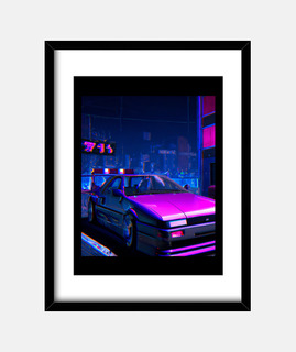 vaporwave coche synthwave ciudad