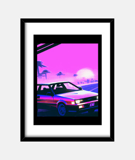 vaporwave coche synthwave puesta de sol