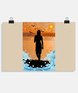 Woman silhouette sunset