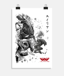 Xenomorph invasion sumi-e