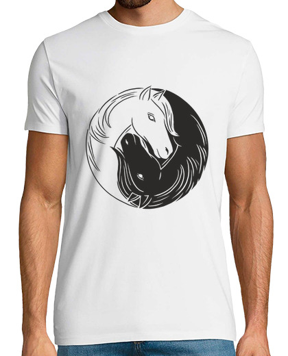 Image of men's yin yang t-shirt white horse black horse, ch