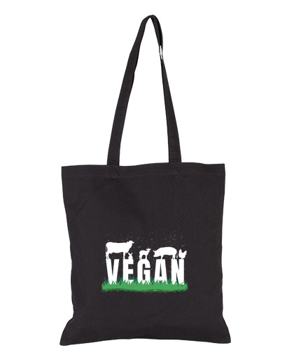 Image of women's bag, tote bag, vegan animals are my friends, healthy life so vegan food