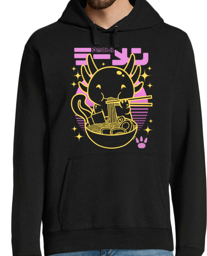 Sweat-shirt À Capuche Pour Homme Axolotl ramen sunset néon