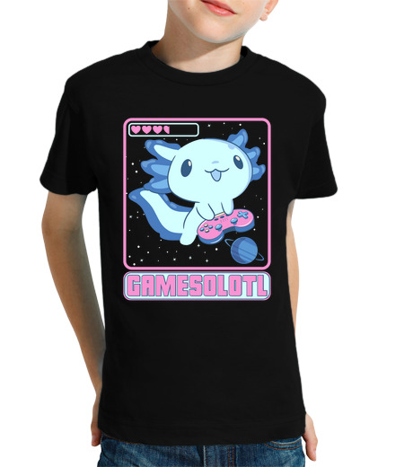 T-shirt bambino manica corta axolotl gamessolotl videogiochi diverte