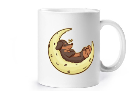 Image of cute dachshund sleeping on the moon, very tender beautiful drawing,