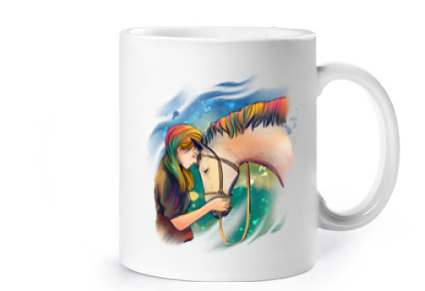 Image of young girl on a horse, tender love, communication with horses,