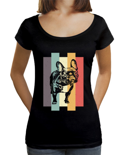 T-shirt Femme Col Ample Loose Fit bouledogues rétro bouledogue français f