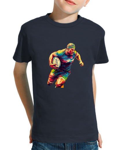 Tee Shirt Pour Enfant Manche Courte joueur de rugby coloré