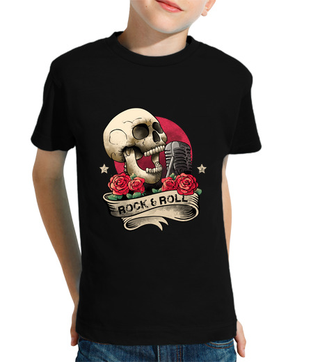 T-shirt bambino manica corta Lets Rock Rock n Roll Skeleton Hand Vin