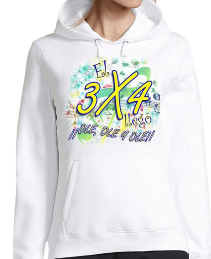 Image of woman, 3x4 jersey ole, ole and ole with hood, white