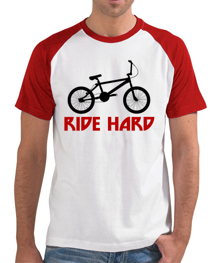 Camiseta Hombre Estilo Béisbol efedefunko © BMX RideHard - Hombre, estilo béisbol, blanca y roja laTostadora