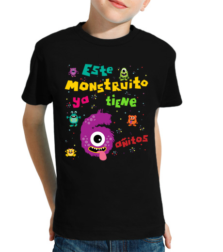 T-shirt bambino manica corta cumpleaños monstruo 6 años