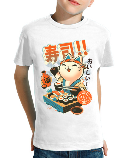 T-shirt bambino manica corta sushi chef - cucina gattino carino - ristorante giapponese