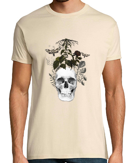 Camiseta Hombre Manga Corta Calavera con flores y plantas laTostadora