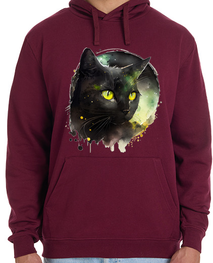 Image of black cat with green moon in the backgr