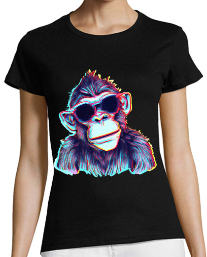 Image of Chimpanzee in sunglasses 80s glitch ret