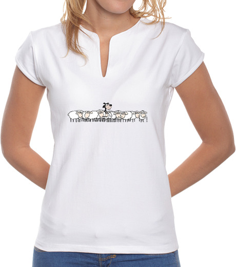 Image of lambskin design. woman, mandarin collar, white