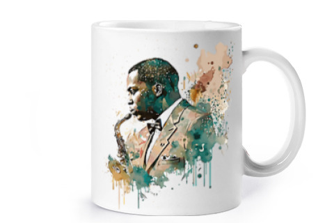 Image of 30s jazz saxophone player customizable tea coffee cup