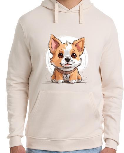 Image of cute dog, kawaii, tender, pastel colors, minimalist dog, simple, colorful, big eyes, sweatshirt
