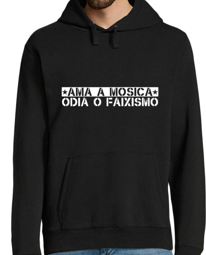 Sweat-shirt À Capuche Pour Homme mosica aime, déteste ou faixismo