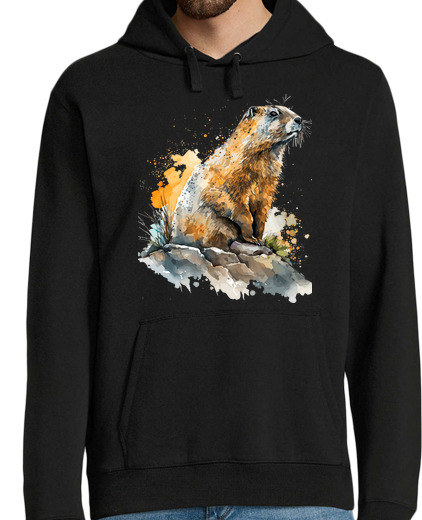 Sweat-shirt À Capuche Pour Homme Marmotte terrier cri d alerte vallée de bâtons de